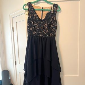 Eliza J Lace Navy Blue Maxi Evening Gown